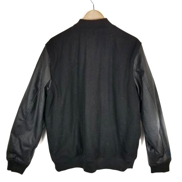 Old Navy Men's Black Wool Blend Zip Front Letterman Varsity Jacket Size Large - Picture 3 of 6